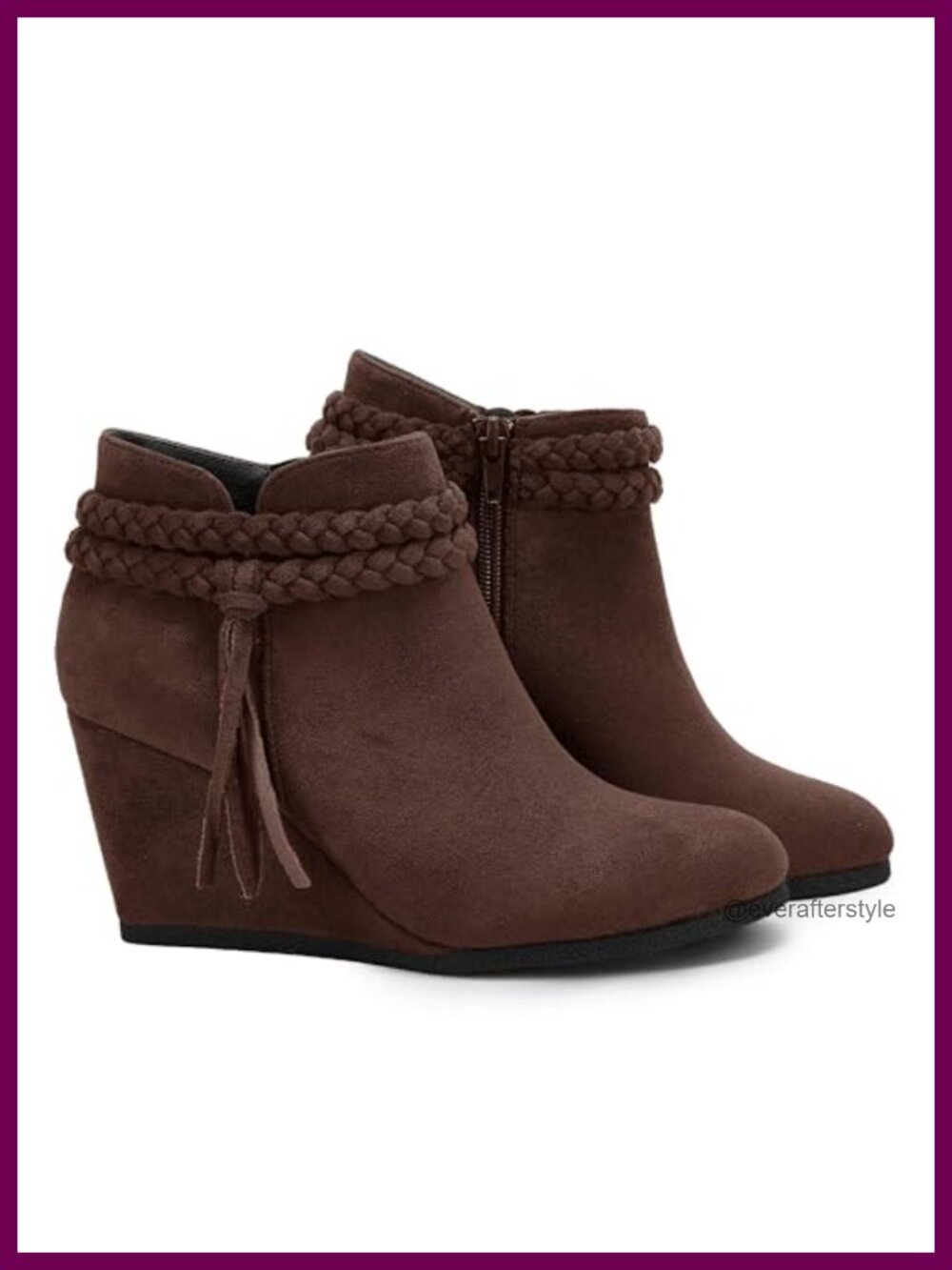 Faux Suede Wedge Ankle Booties Braided Fringe Western Heeled Fall Dress Shoes